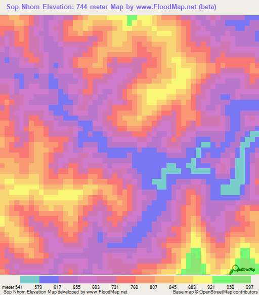 Sop Nhom,Laos Elevation Map