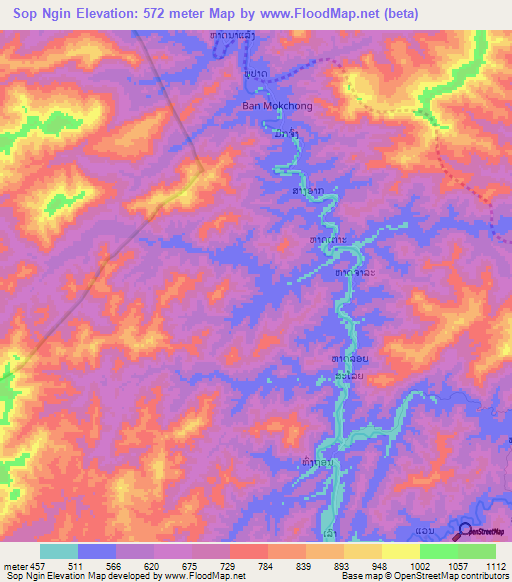 Sop Ngin,Laos Elevation Map