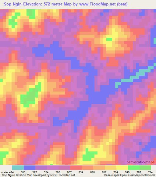 Sop Ngin,Laos Elevation Map