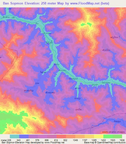 Ban Sopmon,Laos Elevation Map