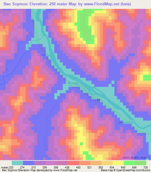 Ban Sopmon,Laos Elevation Map