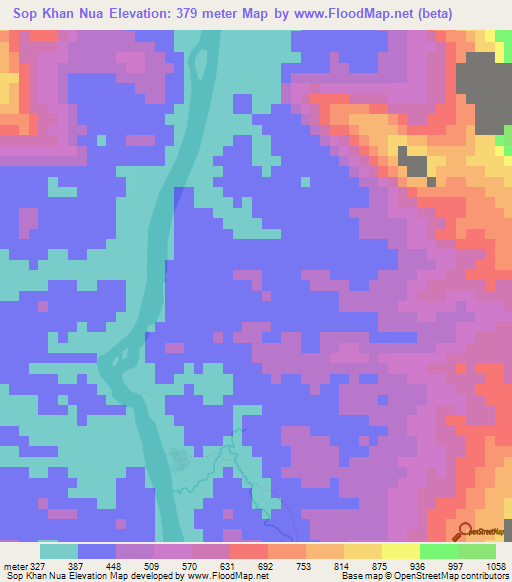 Sop Khan Nua,Laos Elevation Map