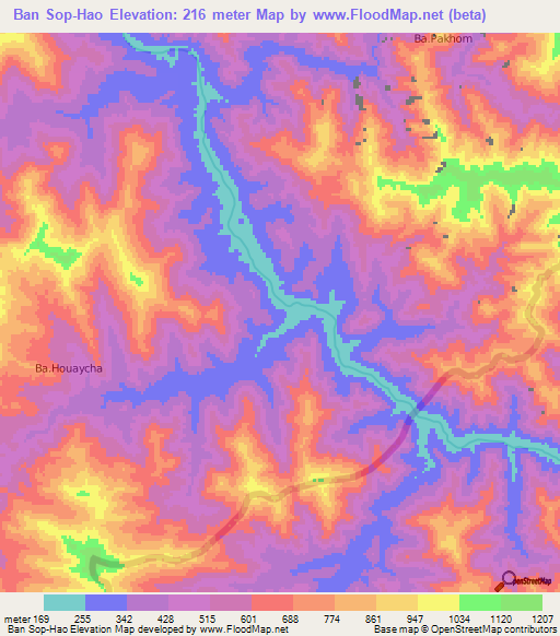 Ban Sop-Hao,Laos Elevation Map