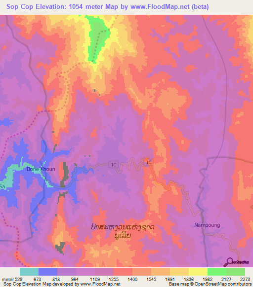 Sop Cop,Laos Elevation Map