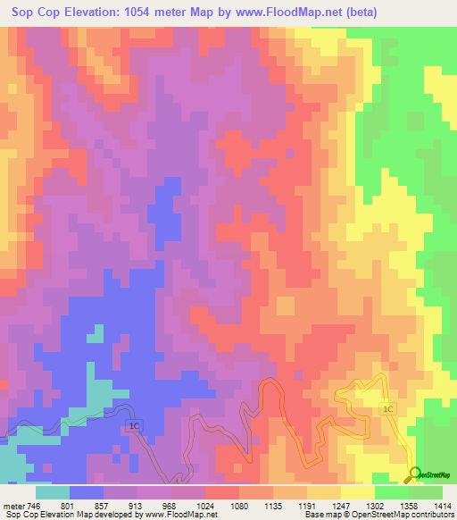 Sop Cop,Laos Elevation Map