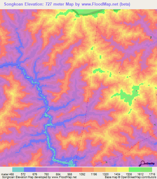 Songkoan,Laos Elevation Map