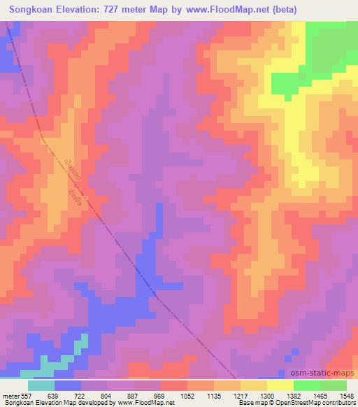 Songkoan,Laos Elevation Map