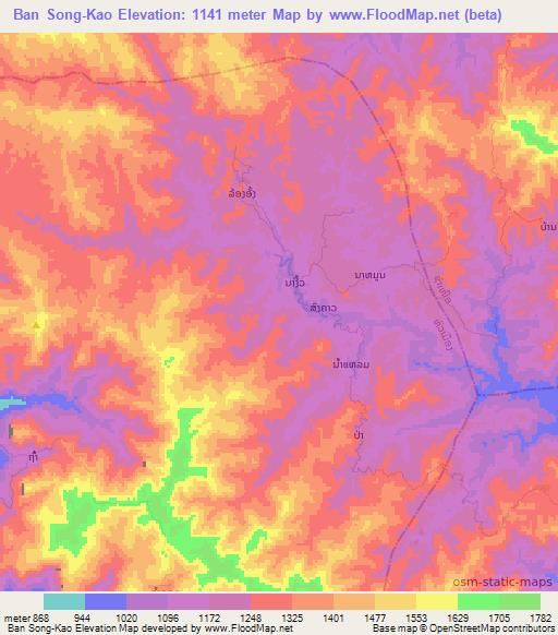 Ban Song-Kao,Laos Elevation Map