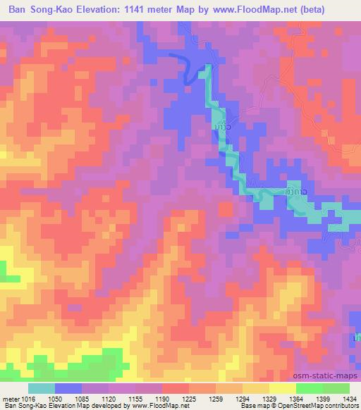 Ban Song-Kao,Laos Elevation Map