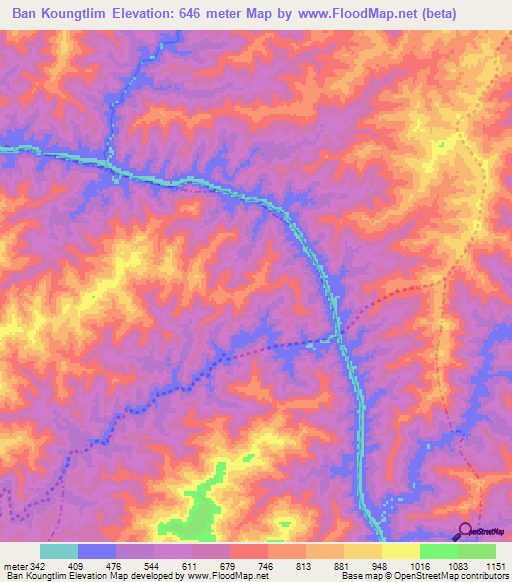 Ban Koungtlim,Laos Elevation Map