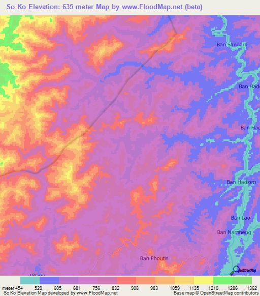 So Ko,Laos Elevation Map