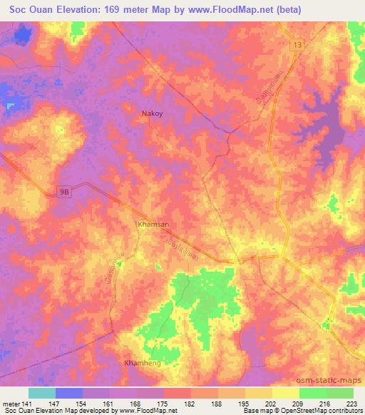 Soc Ouan,Laos Elevation Map