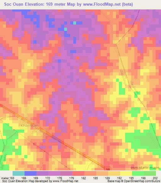 Soc Ouan,Laos Elevation Map