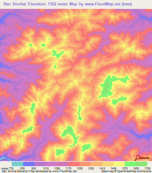 Ban Sinchai,Laos Elevation Map