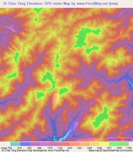 Si Chao Tang,Laos Elevation Map