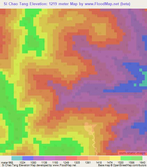 Si Chao Tang,Laos Elevation Map