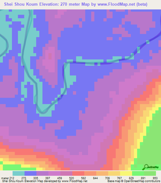 Shei Shou Koum,Laos Elevation Map