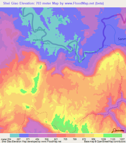 Shei Giao,Laos Elevation Map