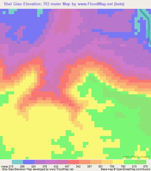 Shei Giao,Laos Elevation Map