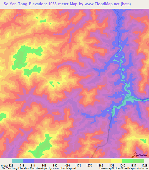 Se Yen Tong,Laos Elevation Map