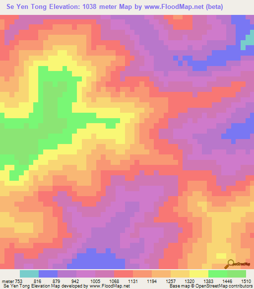 Se Yen Tong,Laos Elevation Map