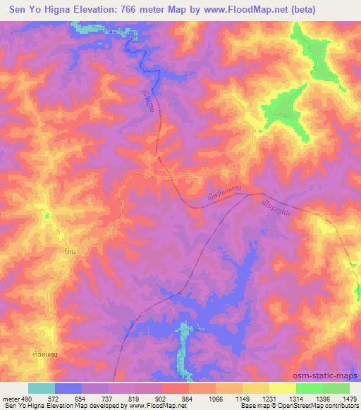 Sen Yo Higna,Laos Elevation Map