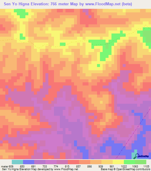 Sen Yo Higna,Laos Elevation Map