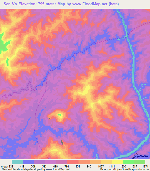 Sen Vo,Laos Elevation Map