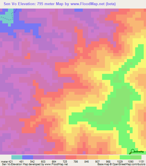 Sen Vo,Laos Elevation Map