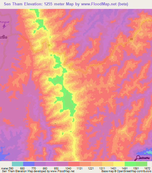 Sen Tham,Laos Elevation Map