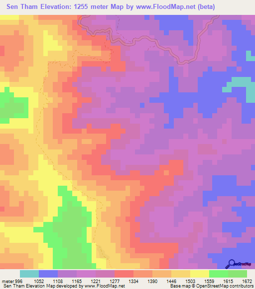 Sen Tham,Laos Elevation Map