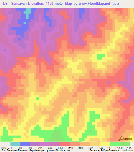 Ban Sensavan,Laos Elevation Map