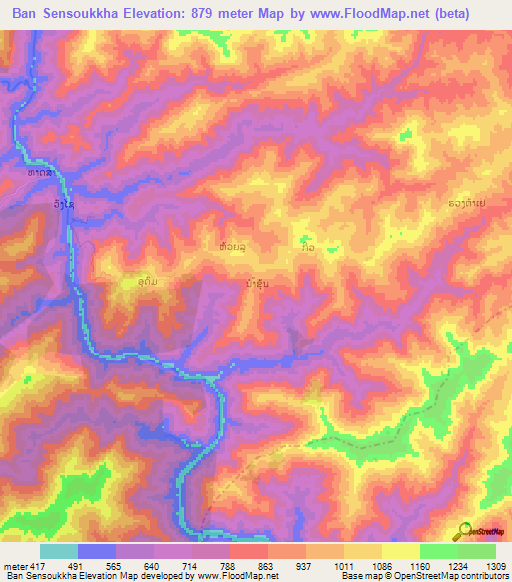 Ban Sensoukkha,Laos Elevation Map