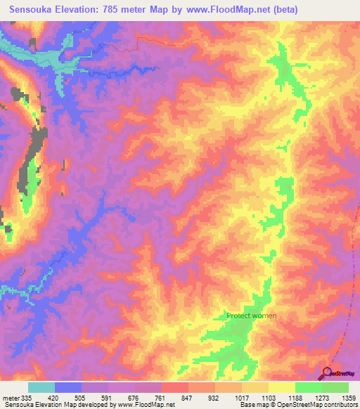 Sensouka,Laos Elevation Map