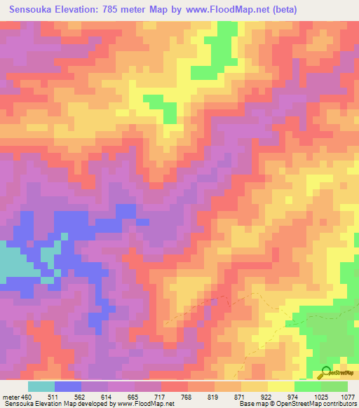 Sensouka,Laos Elevation Map