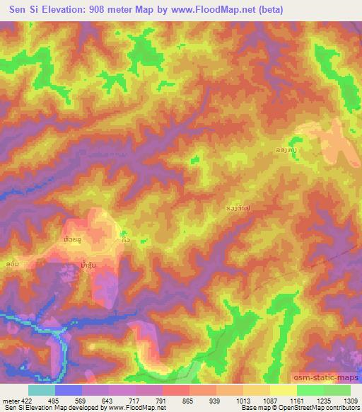 Sen Si,Laos Elevation Map