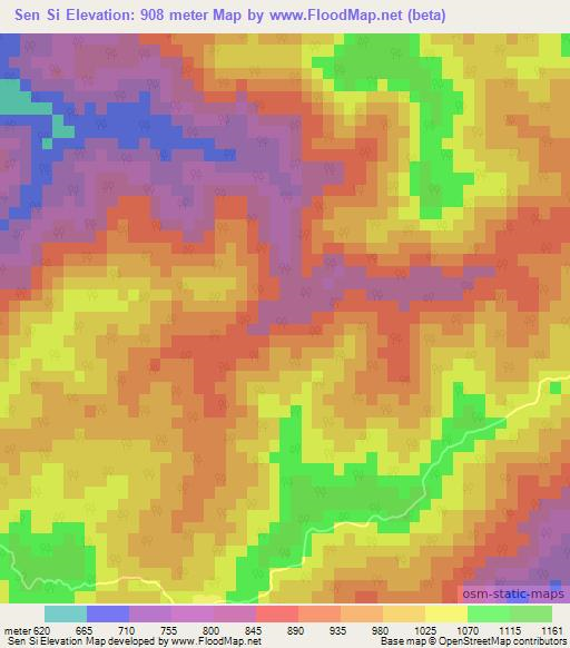 Sen Si,Laos Elevation Map