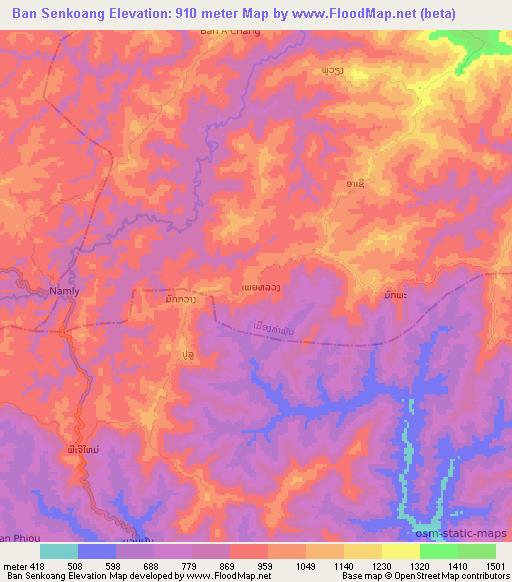 Ban Senkoang,Laos Elevation Map