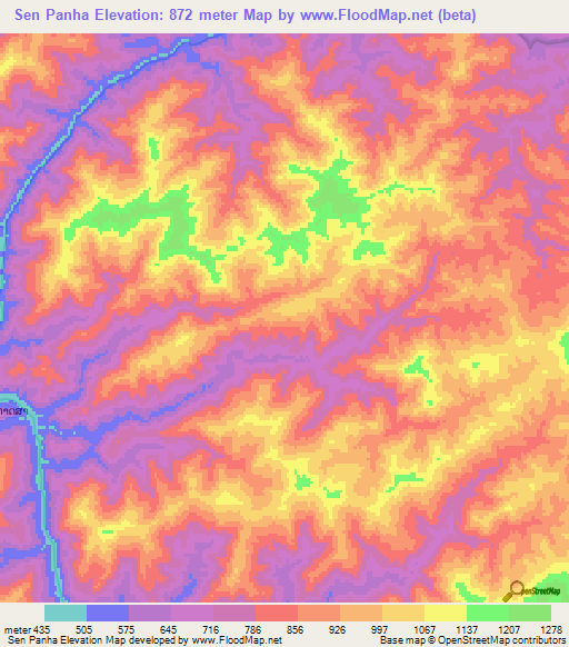 Sen Panha,Laos Elevation Map