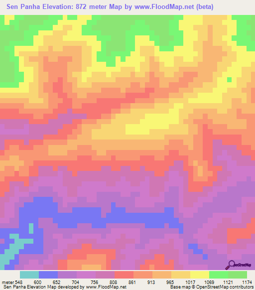 Sen Panha,Laos Elevation Map