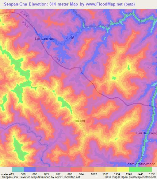 Senpan-Gna,Laos Elevation Map