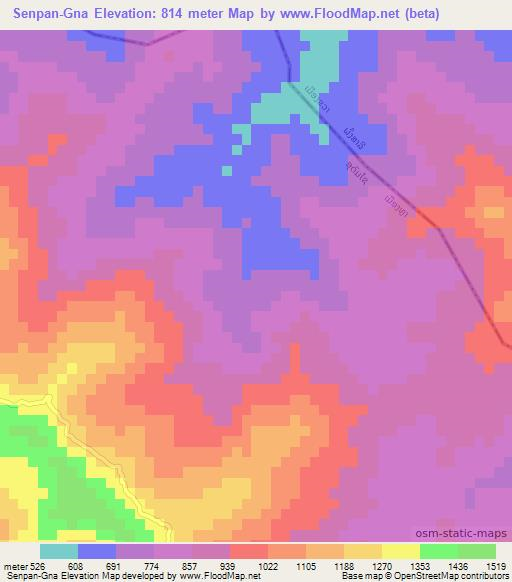 Senpan-Gna,Laos Elevation Map