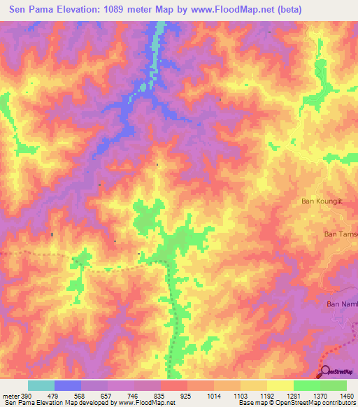 Sen Pama,Laos Elevation Map