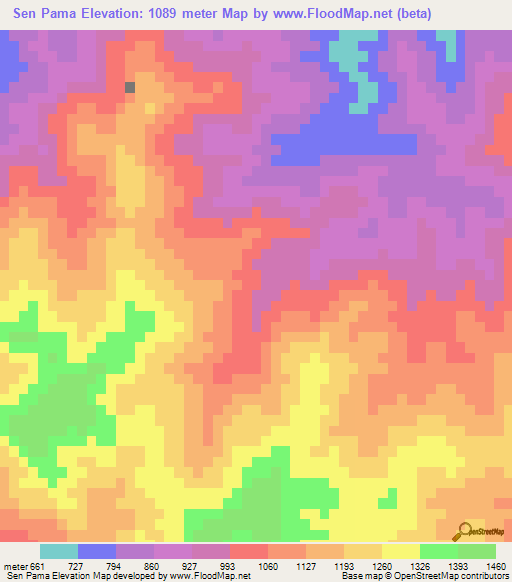 Sen Pama,Laos Elevation Map