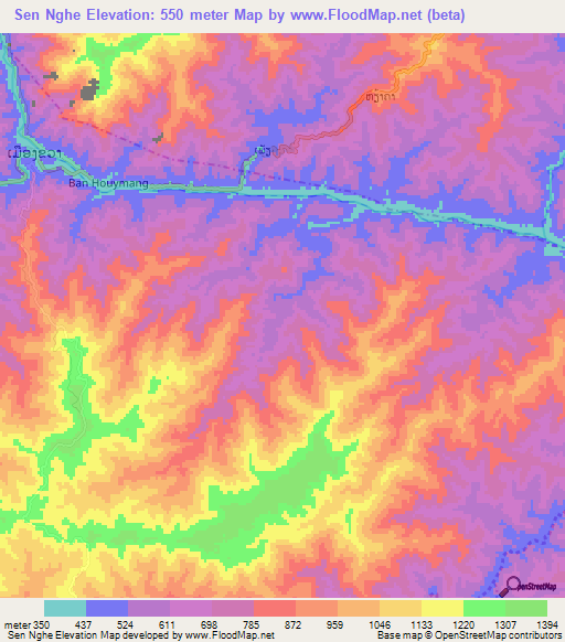 Sen Nghe,Laos Elevation Map