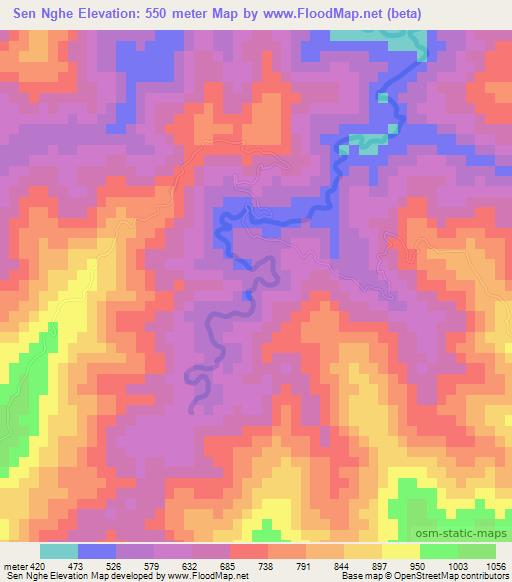 Sen Nghe,Laos Elevation Map