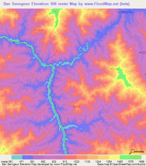 Ban Senngeun,Laos Elevation Map