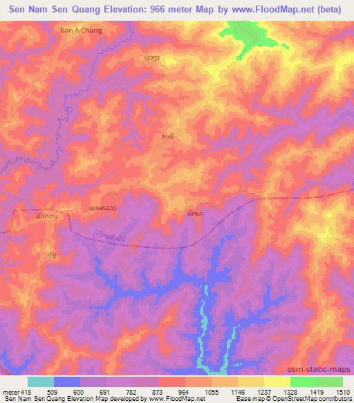 Sen Nam Sen Quang,Laos Elevation Map