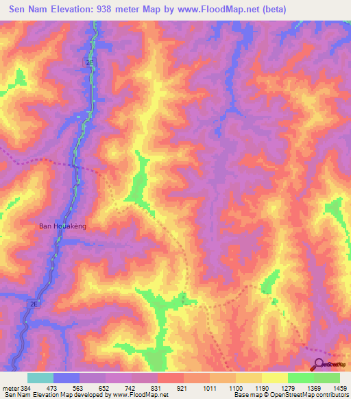 Sen Nam,Laos Elevation Map