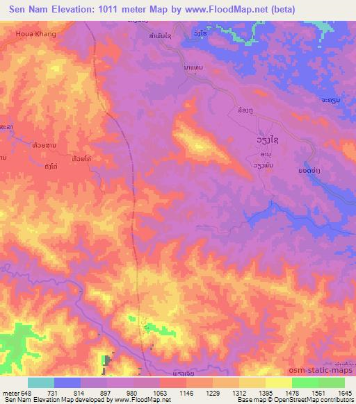 Sen Nam,Laos Elevation Map